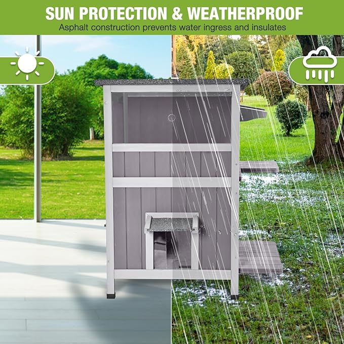 GUTINNEEN Extra Large Heated Cat House Outdoor 2-Story Insulated Cat House Weatherproof Feral Cat Shelter with Thermostat-Controlled Heating Pad, 6-Sided Thermal Liner for 1-4 Stray Barn Cats