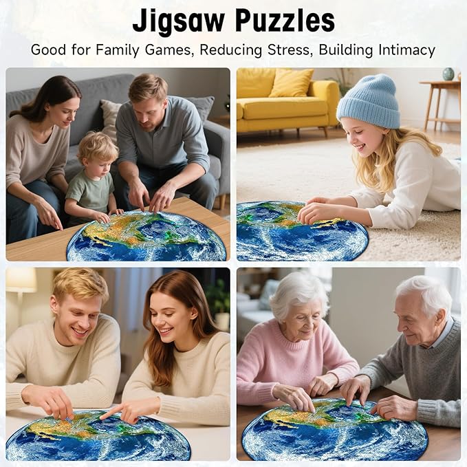 Round Earth Puzzles for Adults 1000 Pieces, NASA Blue Marble View Circle Jigsaw Puzzle with Letters on Back, Challenging Nature Puzzle, Premium Family Game Decor & Gift
