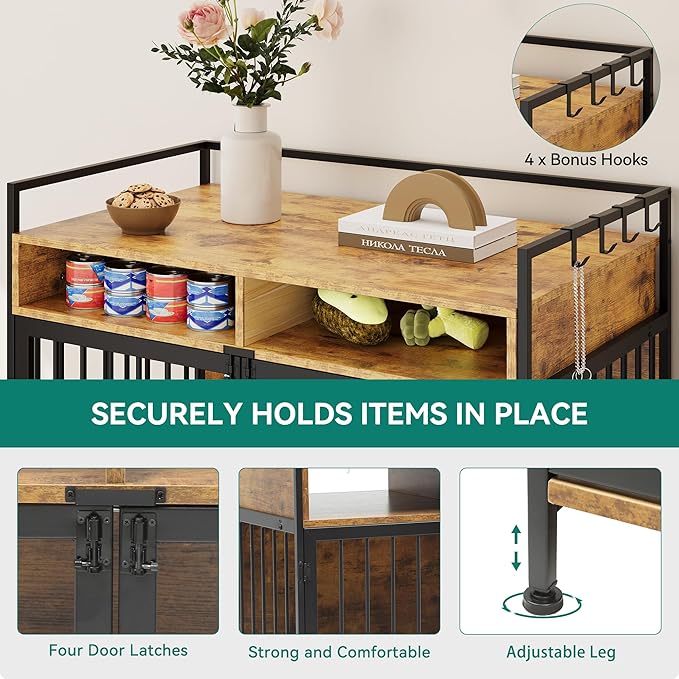 YITAHOME Large Dog Crate, 41" Heavy Duty Dog Kennel with 2 Drawers End Table, Wooden Dog Cage Indoor Dog House Pet Crate Table with Double Doors for Large Medium Small Dogs, Walnut Color