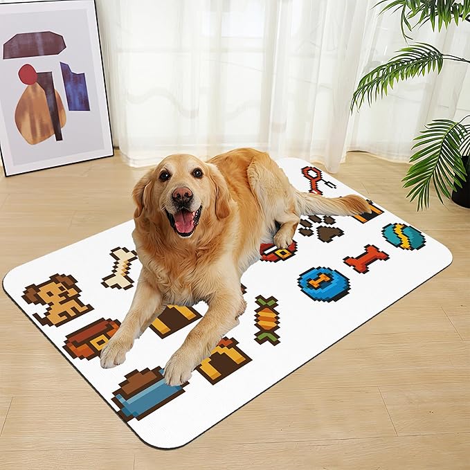 Dog Fun Pet Feeding Mat–Quick Dry Absorbent Dog Cat Food Mat, Non Slip Waterproof Bowl Placemat for Messy Eaters, Pet Accessories for Floors 12"x20"