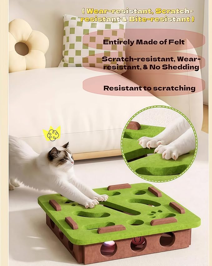 Interactive Cat Scratch Box with Nail File & Slow Feeder - Puzzle Enrichment Toy for Indoor Cats Mental Stimulation