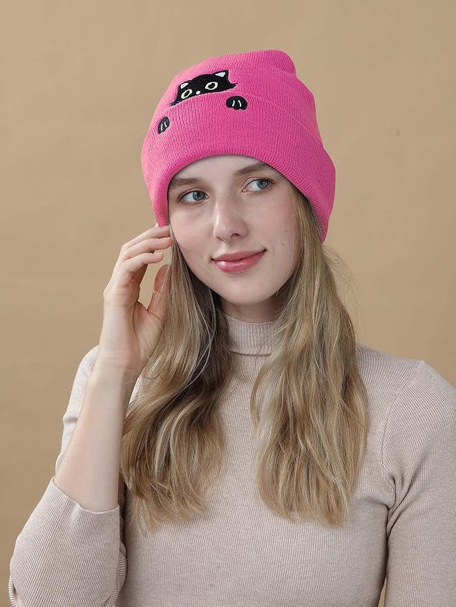 Cat Hat Beanie for Lovers - Cute Women's Embroidery Themed Gifts for Mom - Funny Novelty Trendy Stuff