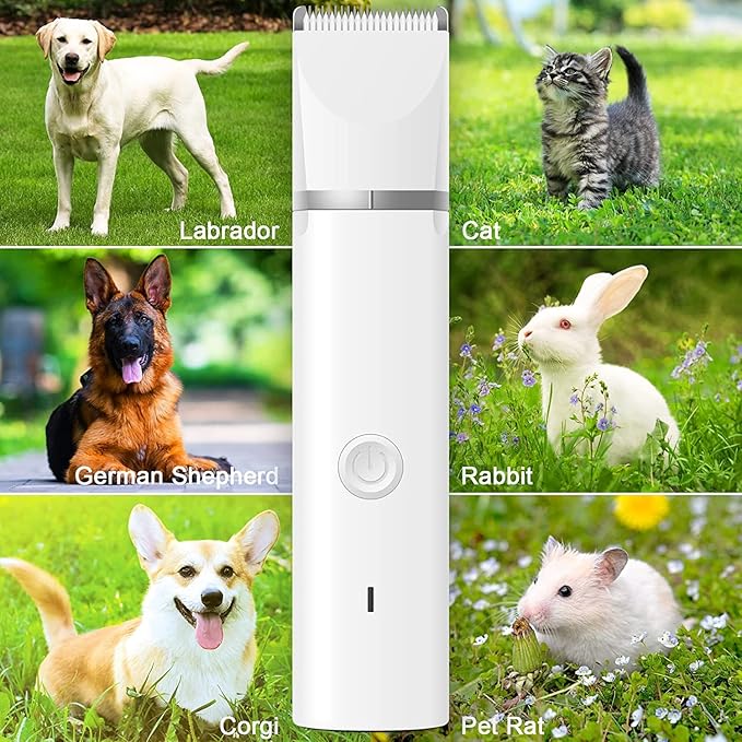 Dog Clippers Grooming Kit Hair Clipper-Low Noise Paw Trimmer- Rechargeable - Cordless Quiet Nail Grinder Shaver for Cats and Other Pets