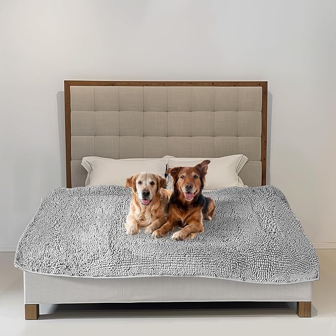 Muddy Mat® Dog Blanket - Chenille Water Absorption Blanket for Bed & Couch Cover for Dogs Washable, Anti-Slip Soft and Durable Furniture Protector for Dogs - Grey 48"x56"