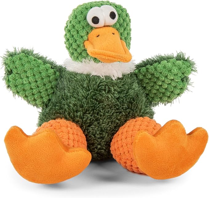 goDog Checkers Just for Me Sitting Duck Squeaky Plush Dog Toy, Chew Guard Technology - Green, Mini