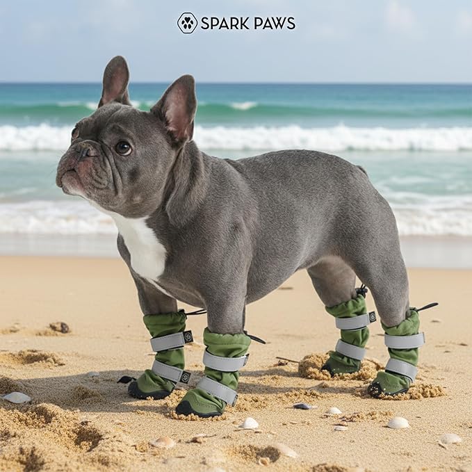 Spark Paws Dog Shoes, Waterproof Dog Boots for Medium to Large Dogs, Non Slip, Breathable Dog Booties and Paw Protectors - 4PCS Doggie Hiking Boots with Reflective Straps - Green, Size 3
