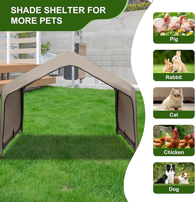 Summertrail Extra Large Dog House Outside, Dog Tent Outdoor, Big Dog Shade Shelter Doghouse Canopy, Water Resistant Dog shelter with Ground Nail, Khaki Sun Rain Cover for Pet Cat 4'x 4'x 3.3