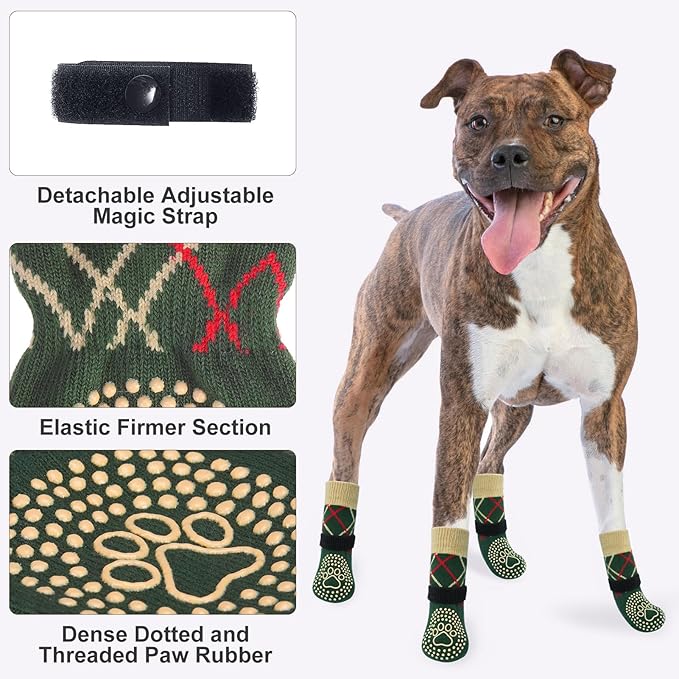 BEAUTYZOO Non Slip Dog Socks to Prevent Licking Paws -Dog Boots & Paw Protectors with Grippers on Hardwood Floors, Dogs Shoes for Hot/Cold Pavement Small Medium Large Senior Dogs Booties
