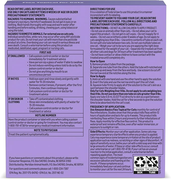 Amazon Basics Topical Flea Treatment for Large Cats (Over 9 Pounds), 4 Count (Previously Solimo)