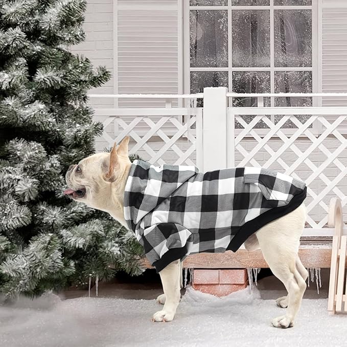 KOOLTAIL Plaid Dog Hoodie for Small Medium Large Dogs - Pet Clothes Sweater with Hat and Pocket for Cold Weather Winter, Warm Soft Hooded Sweatshirt Coat Outfit for Puppy Cats Girls Boys White XXL