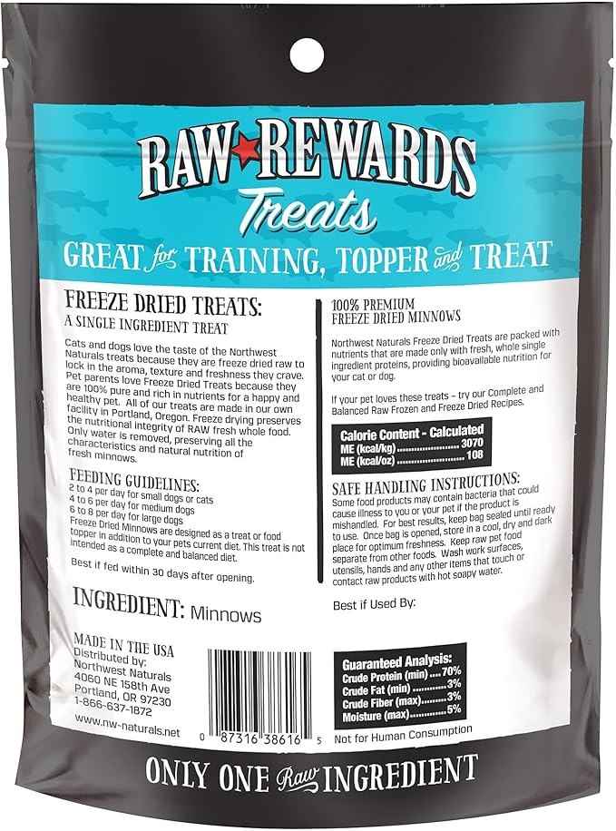 Northwest Naturals Raw Rewards Freeze-Dried Treats - Shrimp (1 oz) & Minnows (1 oz) Treats for Dogs & Cats - Healthy, 1 Ingredient, Human Grade Ingredients, All Natural