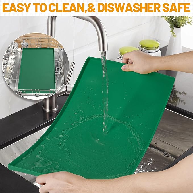 Hubulk Dog Feeding Mat,100% Waterproof Food Grade Silicone Pet Food and Water Bowl Placemat,Dishwasher, High Raised Edge to Prevent Spills,Nonslip Tray to Stop Messes on Floor(19"x12"x0.5",Hunter