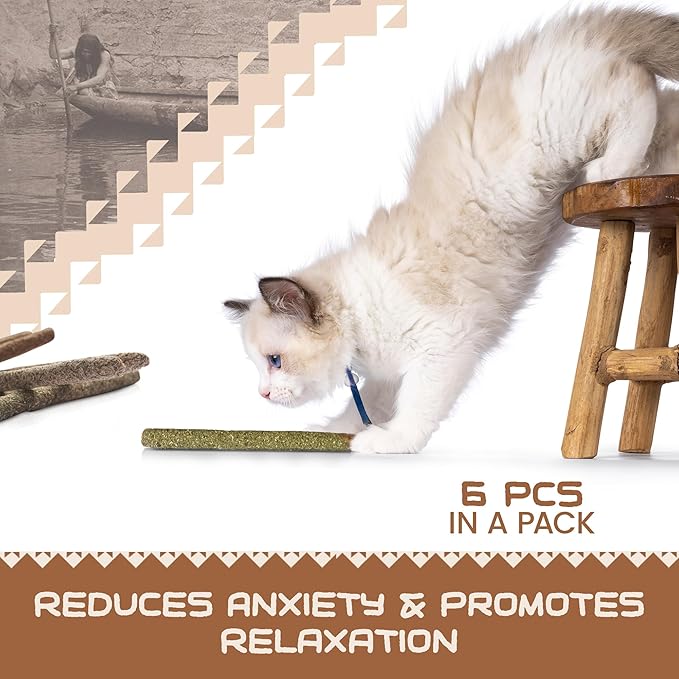 HUPA Cat Chew Sticks | Anxiety Relief & Digestive Support, Kitten Teething Chews, Cat Dental Chews | Natural Catnip Teething for Indoor Cats, Energetic Chew for All Ages & Breeds | 6 Sticks