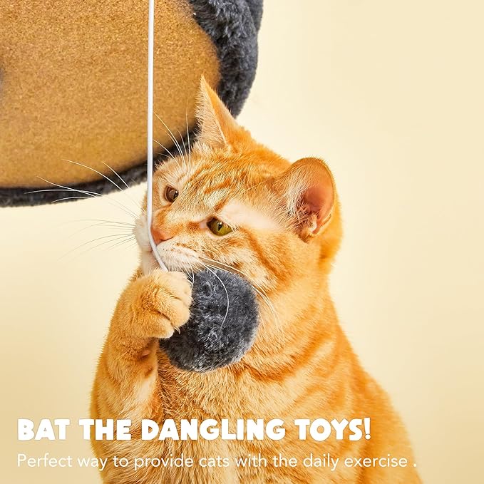 Cat Tree for Indoor Cats - 63in Multi-Level Large Cat Tower with 2 Big Cat Condos, 2 Padded Perches, Hammock, 6 Sisal-Covered Scratching Post and Toys for Kittens Pet Play House, Smoky Grey