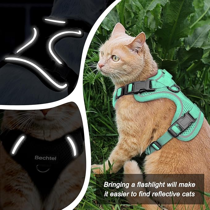Cat Harness and Leash for Walking, The Upgrade Can be Adjusted in Four Directions and Breathable Cat Harness for Anti Escape That can be Fitted and Positioned, Reflective Strips Harness, Green,S