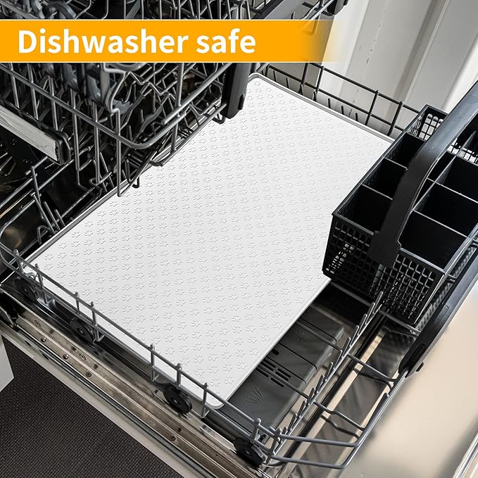 Ptlom Pet Placemat for Dog and Cat, Waterproof Silicone Pet Feeding Bowl Mats for Food and Water, Small Medium Large Dogs Mat Prevent Residues from Spilling to Floor, White, 18" 12"