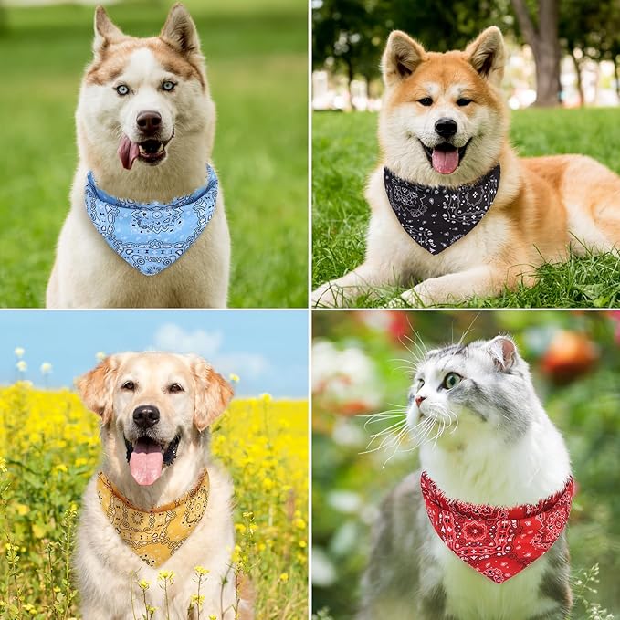 PAWCHIE Dog Bandanas Small Reversible Styles Pet Triangle Scarf Bibs - Adjustable with Two Snaps - Kerchief Set Accessories for Dogs, Puppy, Cats Red
