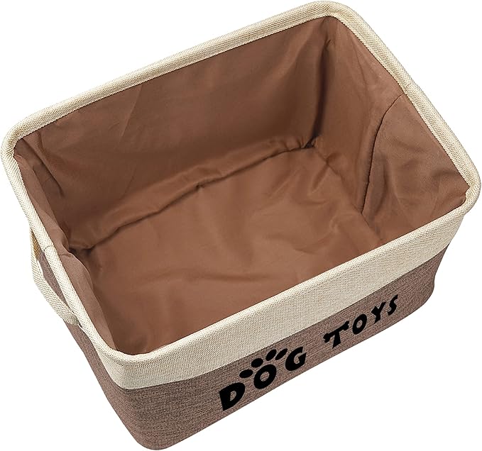 PET ARTIST Dog Toy Basket, Collapsible Dog Toy Bin Box with Comfortable Handles, Large Pet Toy Storage Organizer for Accessories, Toys, Coat & Clothing, Blanket & Leash, Brown, 15"x11"x9"