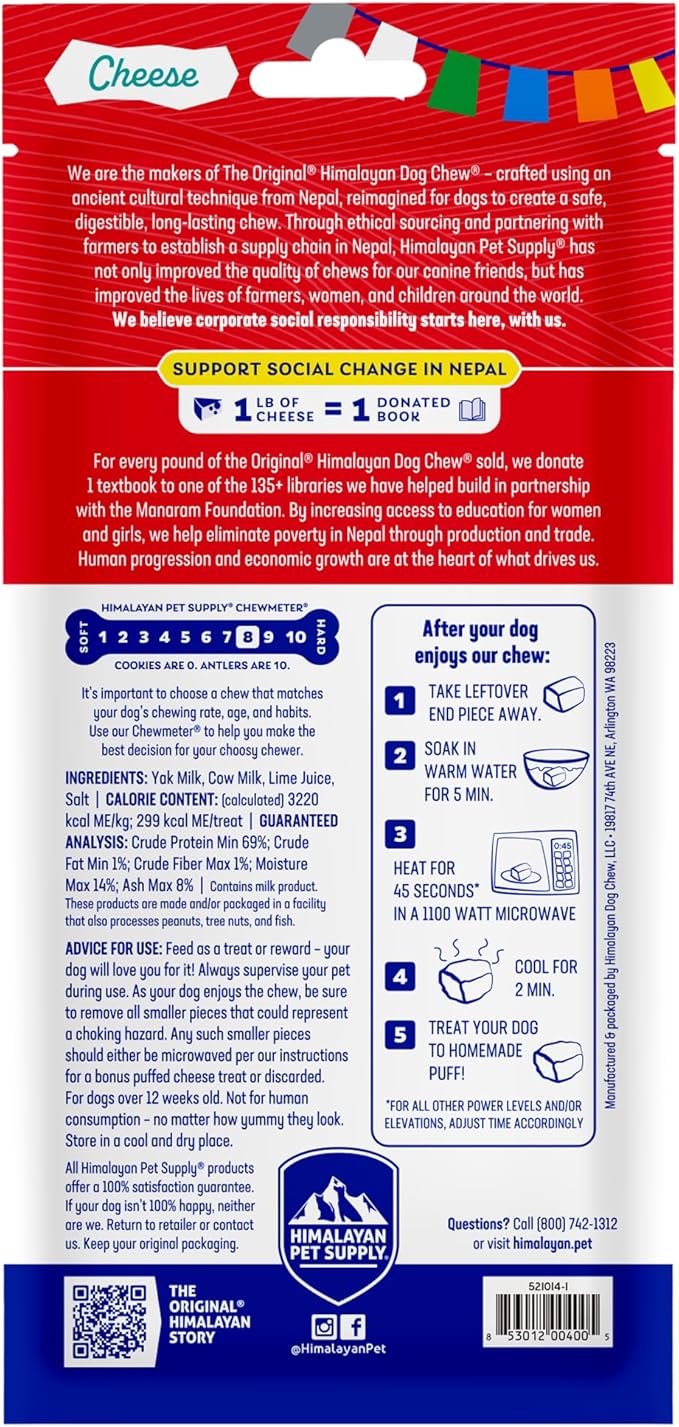 Himalayan Dog Chew Original Yak Cheese Chew, 1 Large Stick, 3.3 oz, Gluten Free, Healthy Treats, Grain & Lactose Free 100% Natural, Long Lasting for Dogs Under 55 lbs