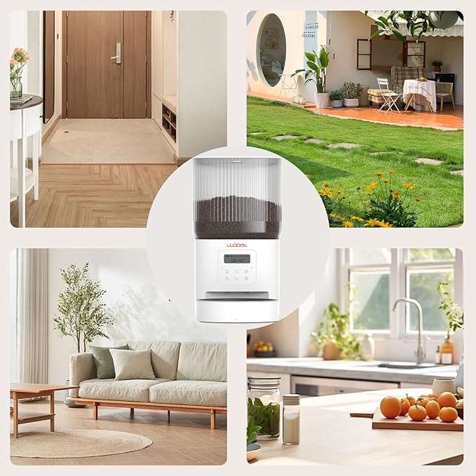 WOPET Automatic Cat Feeder, 4L Automatic Dog Feeder with 180-Day Battery Life, Programmable Cat Food Dispenser with Stainless Steel Bowl,1-6 Meals Per Day (White-01, Regular)