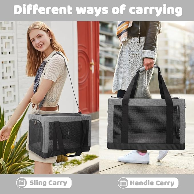 Soft Side Pet Carrier Bag with Shoulder Strap, Breathable Collapsible Mesh Cat Carrier for Cats and Dogs, TSA Airline Approved Travel Pet Carriers