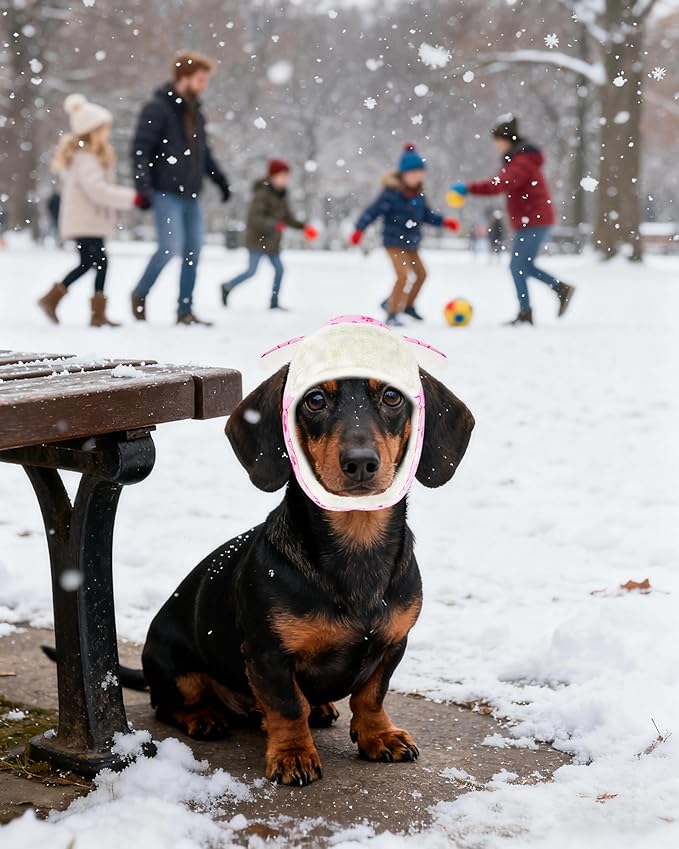 PET SHOW Dog Trapper Hat Winter Hat for Small Dogs Warm Fleece Aviator Hats with Ear Flaps Adjustable Outdoor Girl Puppy Pet Pilot Costume Cap S-Pink Paw/with Ear Holes