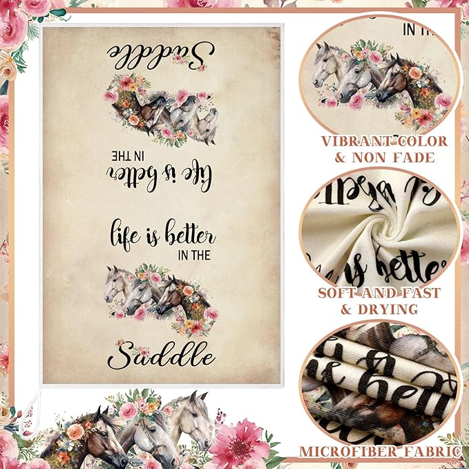 TecUnite 6 Pcs Horse Kitchen Towels Set Funny Floral Tea Towels Gifts for Horse Lovers Dish Towels Decorative Horse Hand Towel for Bathroom Cleaning Drying Tasks Women Mom Housewarming Gifts Decor