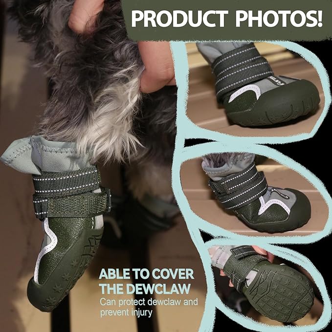 Dog Shoes for Large Small Medium Dogs,Dog Booties for Indoor Hardfloors Anti-Slip,Reflective Strip Waterproof Dog Boots & Paw Protectors for Outdoor Walking Hot Pavement,Winter Snow (Green-2)