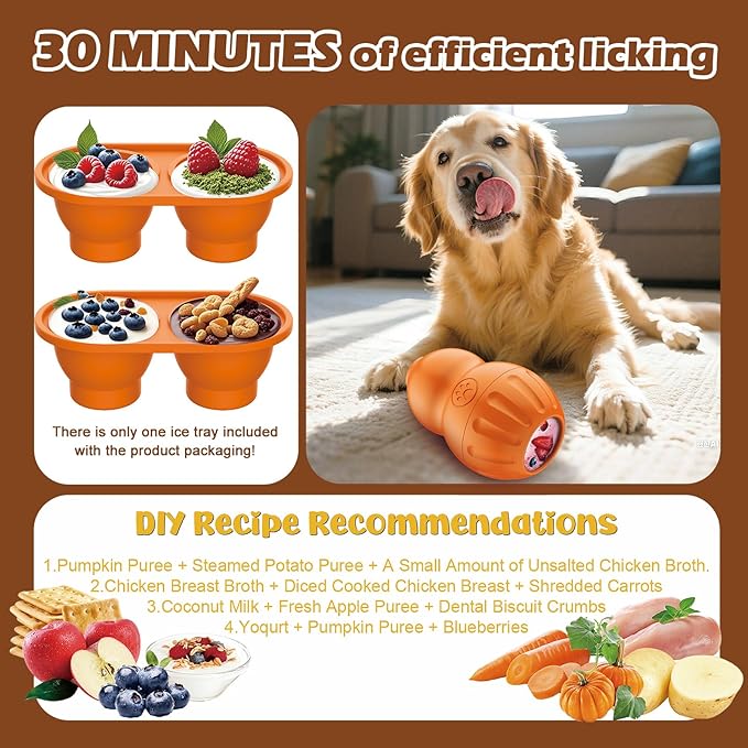 VIWIK Interactive Dog Toys to Keep Them Busy, Dog Frozen Treat Toy to Reduces Anxiety, Dogs Puzzle Enrichment Toy for Small Medium Breeds, Freezable Fillable Rubber, Easy to Clean Orange