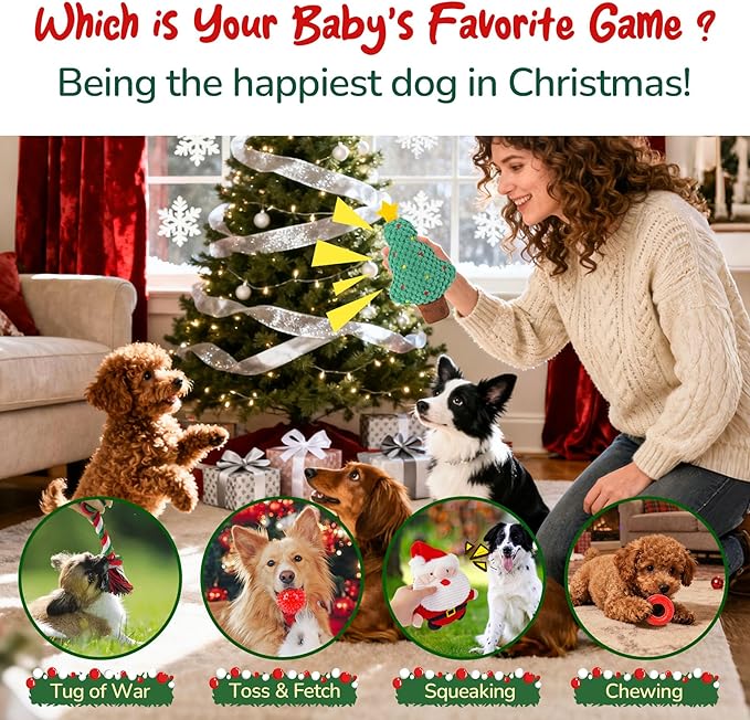 KIPRITII 9 Pack Xmas Puppy Dog Toys Set with Dog Squeaky Toys, Chew Toys & Puppy Teething Toys for Small Dogs and Puppies