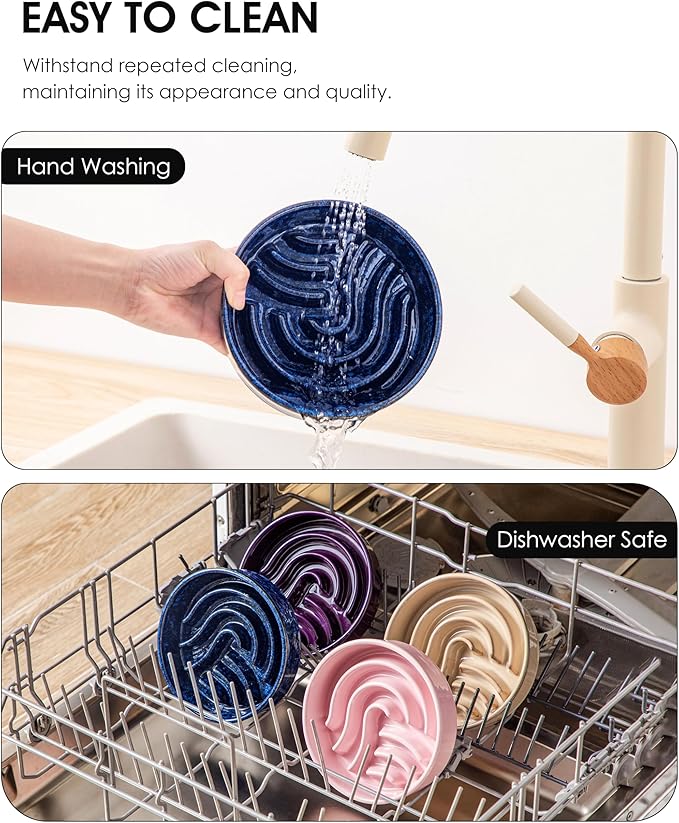 vancasso Slow Feeder Dog Bowl, 0.6 Cup Ceramic Slow Feeding Food Dish for Small Breed, Puzzle Dog Food Bowl for Fast Eater, Blue