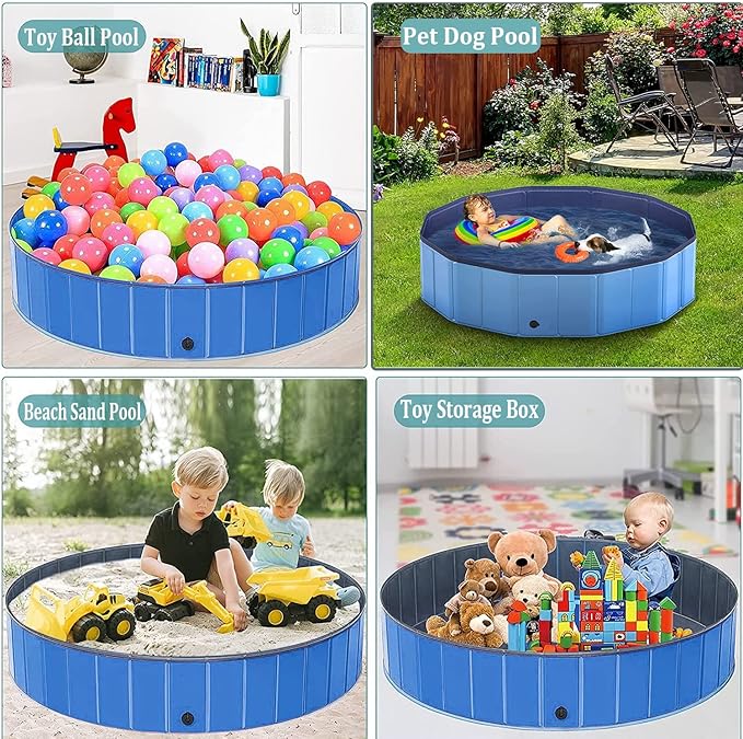 Taeku Foldable Dog Pool – Durable Collapsible Pet Bathing Tub for Pets Dogs and Cats Portable Pet Wading Pool for Indoor Outdoor (Blue 63 x 12in)
