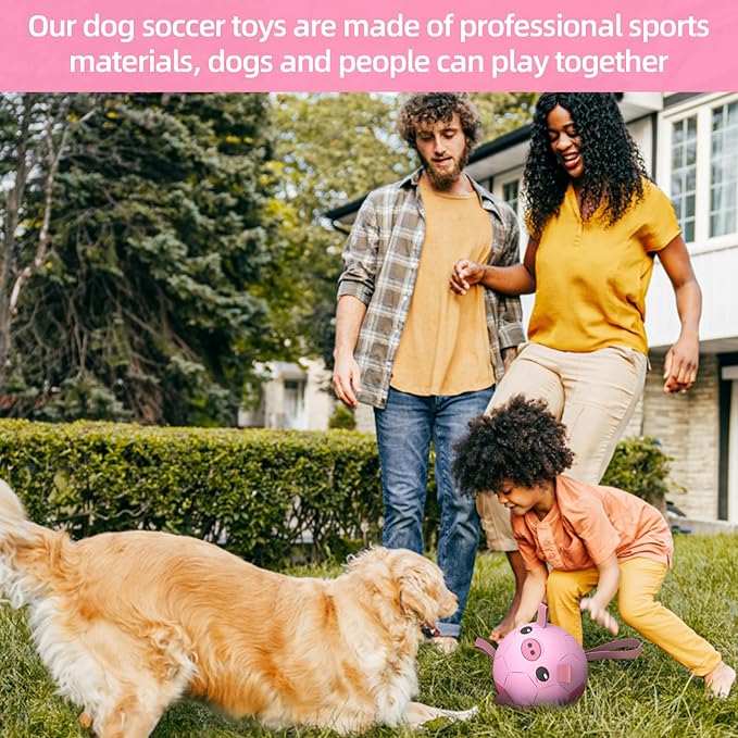 QDAN Dog Toys Soccer Ball with Straps, Interactive Dogs Toys for Tug of War, Puppy Birthday Gifts, Dogs Tug Toy, Dog Water Toy, Durable Dog Balls for Medium & Large Dog - Pink Pig(8 Inch)