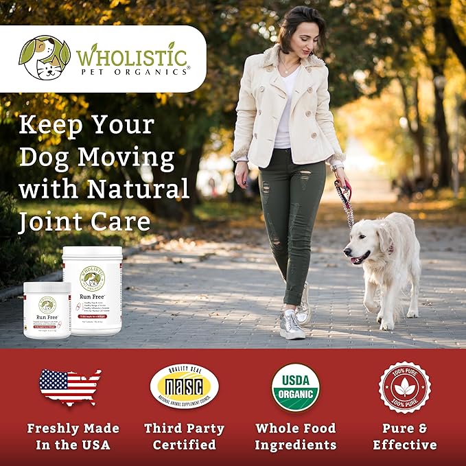Wholistic Pet Organics Run Free - 8 Oz - Dog Joint Supplement for Senior Dogs, Glucosamine Chondroitin MSM, Dog Vitamins, Cat Joint Pain Relief