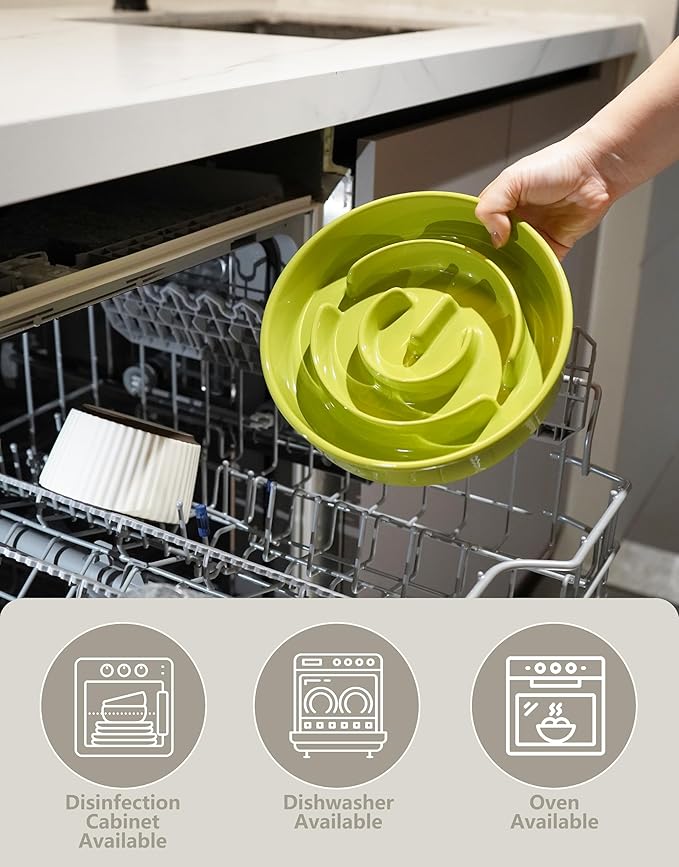 Ceramic Slow Feeder Dog Bowls Elevated, 2.0 Cups Slow Feeder for Medium and Large Dogs, Puzzle Maze Bowl to Slow Down Eating, 30oz, 8in, Green