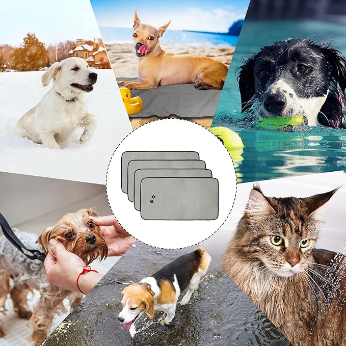 Tegeme 4 Pack Dog Towels for Drying Microfiber Soft Absorbent Pet Bath Towel Dog Drying Grooming Cloth with Embroidered Paw for Pet Cat Bathing Grooming