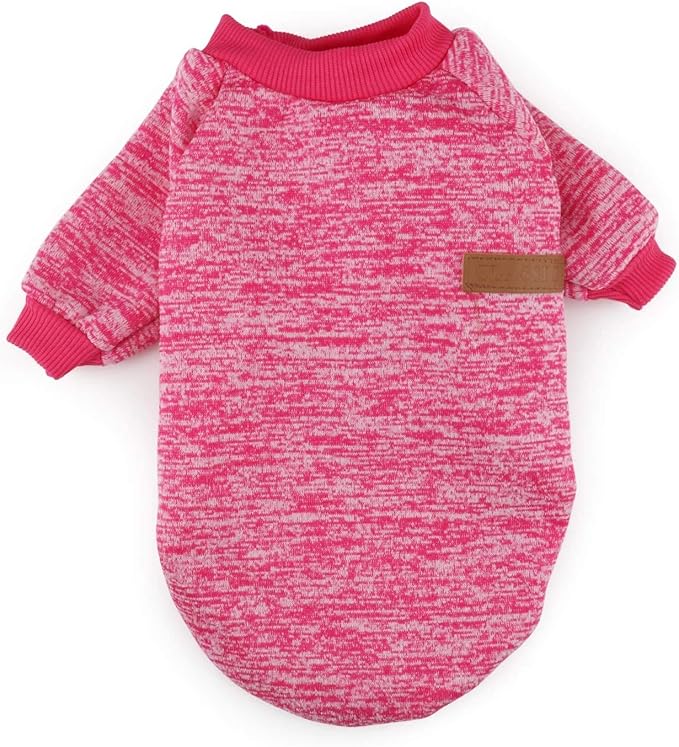 Idepet Pet Dog Classic Knitwear Sweater Fleece Coat Thickening Warm Pup Dogs Shirt Winter Pet Dog Cat Clothes Puppy Customes Clothing for Small Medium Dogs (XXS, Rosered)