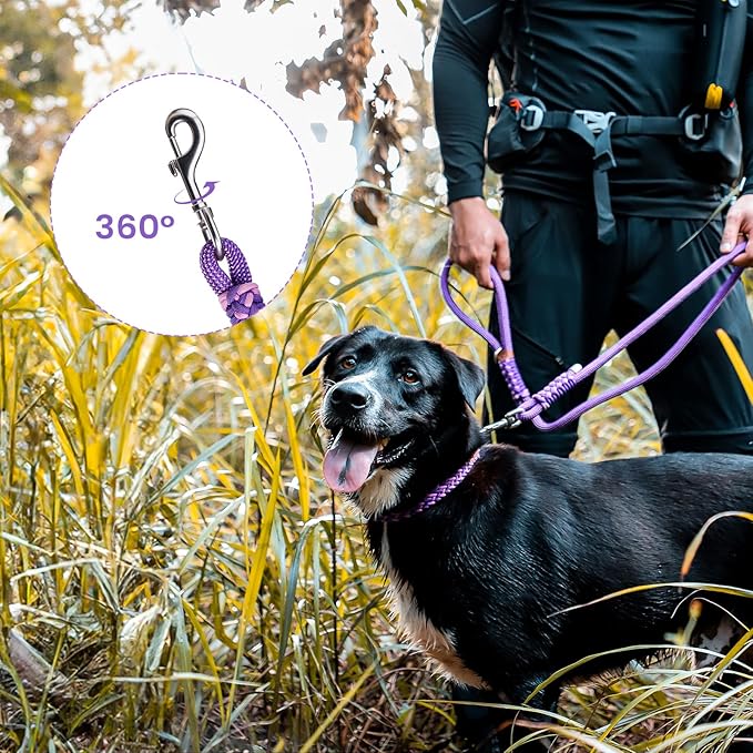 Heavy Duty Dog Leash- 6 FT Handmade Rope with Rotating Metal Clip, No Pull Training Slip Lead Comfortable for The Strong Large Medium Pets (Heavy Duty Dog Leash (Purple), 6 FT Dog Leash)