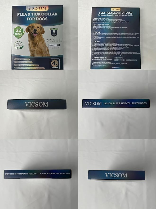 Flea and Tick Collar for Dogs 4 Pack, 32 Months Prevention, Waterproof, Adjustable for Small Medium Large Dogs Puppies (Black and Grey)