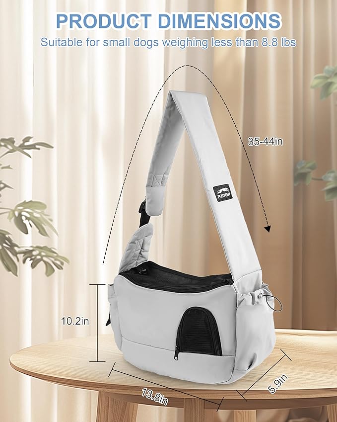Dog Carrier Sling for Small Dogs & Cats Hand-Free Puppy Sling Purses with Storage Bag and Adjustable Shoulder Strap, Pet Sling Carrier Up to 8.8 Lbs (Grey)