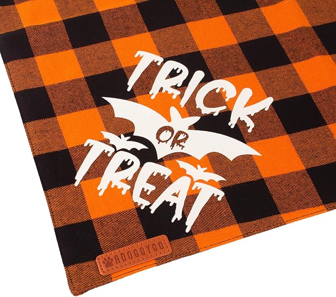 ADOGGYGO Halloween Dog Bandana Reflective Trick or Treat Boo Scarf Orange Purple Plaid Halloween Bandanas for Small Dogs Pets (Small)