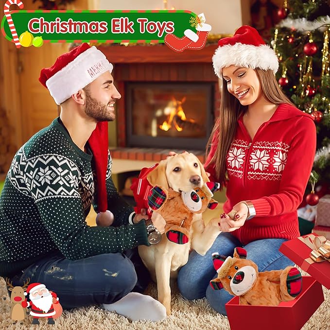 Christmas Dog Toys, Plush Squeaky Dog Toy with Crinkle Paper, Cute Christmas Puppy Toys with Cotton, Durable Interactive Dog Chew Toys for Puppy Small Medium Large Breed