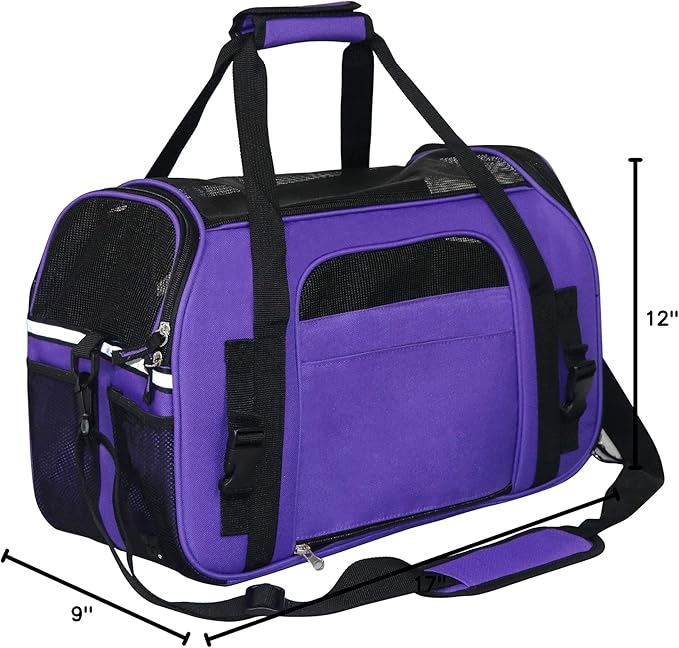 EliteField Soft Sided Pet Carrier (3 Year Warranty, Airline Approved), Multiple Sizes and Colors Available (Medium: 17" L x 9" W x 12" H, Purple)