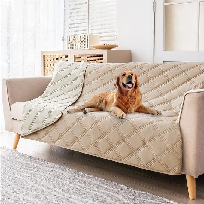 fuguitex Waterproof Dog Blanket, Pet Friendly Reversible Throw Essential for Small Dogs, Tear Resistant Leakproof Washable Couch Cushion Bed Protector Cover for Indoor Furniture(30"*53",Beige+Cream