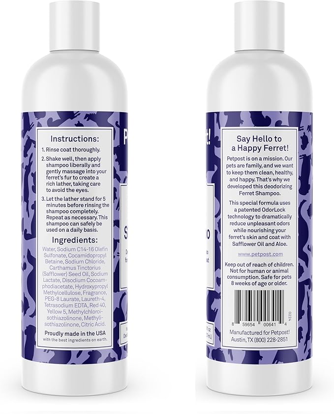 Petpost | Ferret Shampoo. Deodorizing & Moisturizing Formula for Ferrets and Small Animals. Supports Healthy Skin & Coat. 8 oz