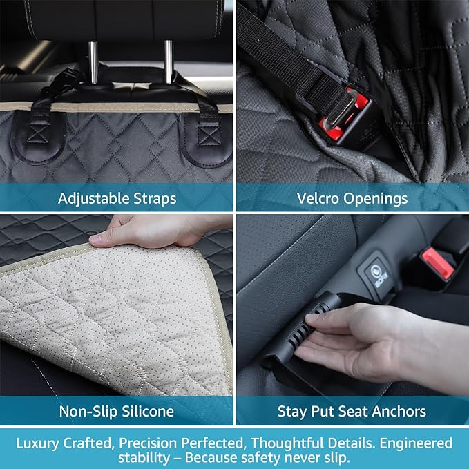 Lassie Dog Car Seat Covers for Back Seat with 2 Seat Belts, Waterproof Dog Car Hammock with Mesh Window Durable Scratch Proof Nonslip Pet Carseat Covers Universal Fit Protector for Cars, Trucks & SUVs