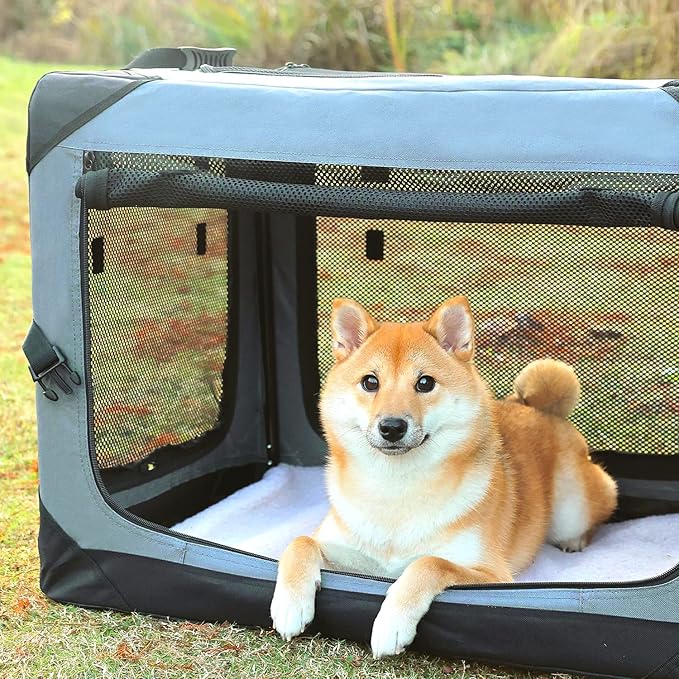 Pettycare 42 Inch Collapsible Foldable Soft Dog Kennel with Chew Proof Mesh Windows, Indoor & Outdoor Travel Dog Crate