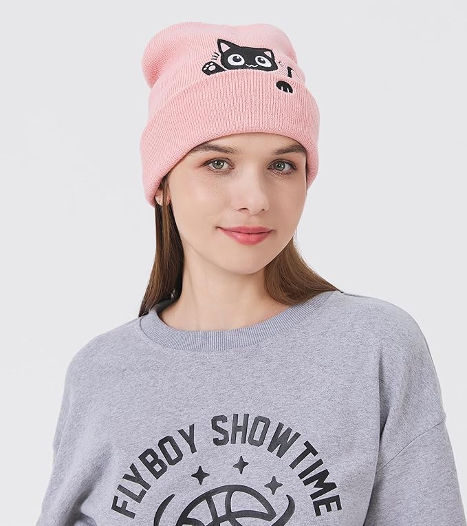 Cat Beanie Hats for Women Cute Cat Lovers Gifts Women's Winter Animal Knitted Hats for Girls