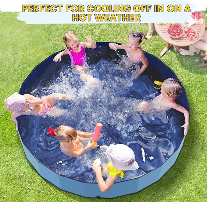97" Foldable Dog Pool Kiddie Swimming Pool, Plastic Non-Slip Hard Shell Kids Wading Pool, Large Portable Collapsible Pet Puppy Bathing Tub, Heavy Duty - Family Size, 8 ft x 16 inch.D - 5XL