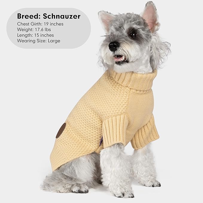 cyeollo Dog Sweater Knitwear with Leash Hole Turtleneck Pullover Sweaters Fall Winter Dog Clothes Sweaters for Large Dogs, Beige XXXL